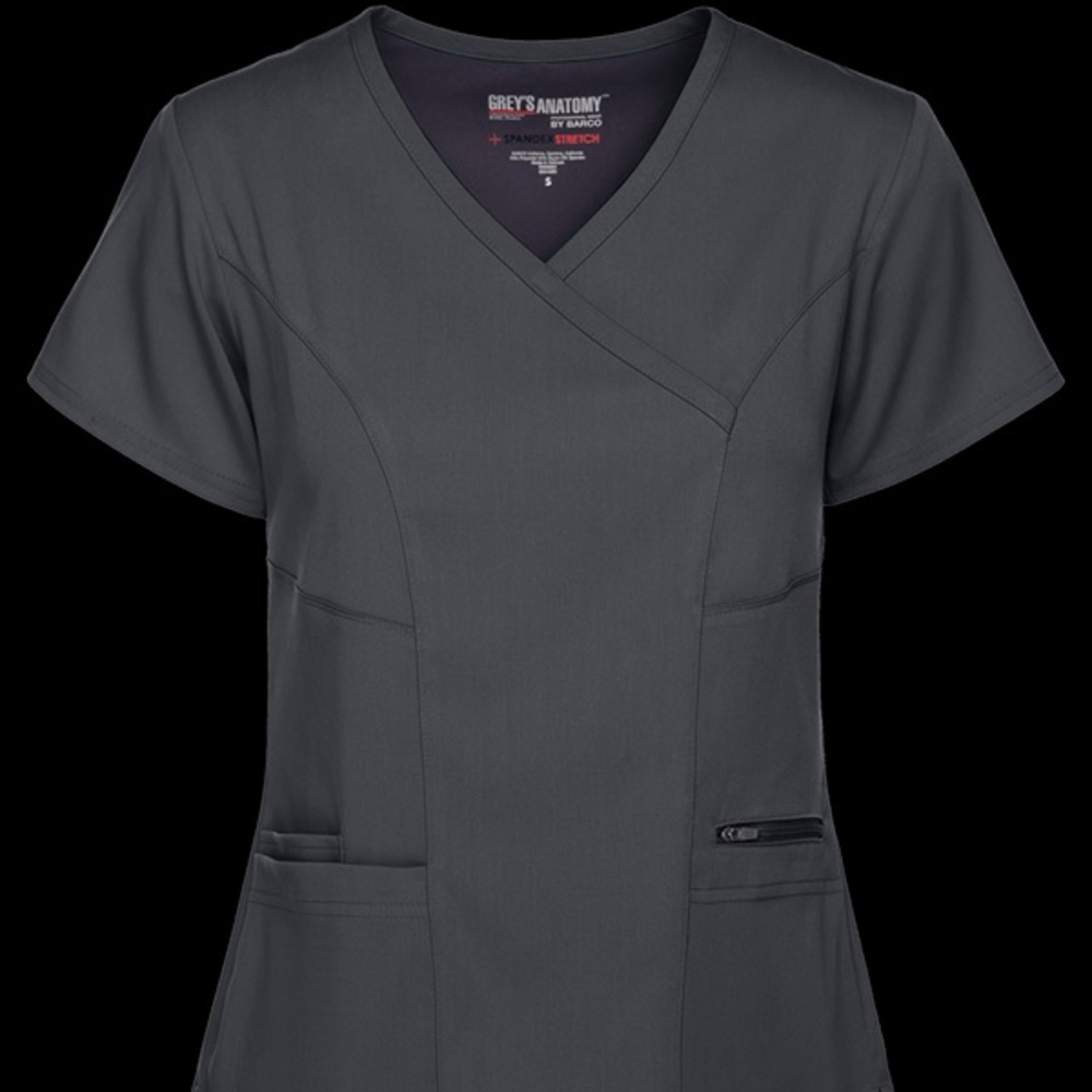 Grey's Anatomy Spandex STRETCH Women's 3-Pocket Mock Wrap Scrub Top (Size S)